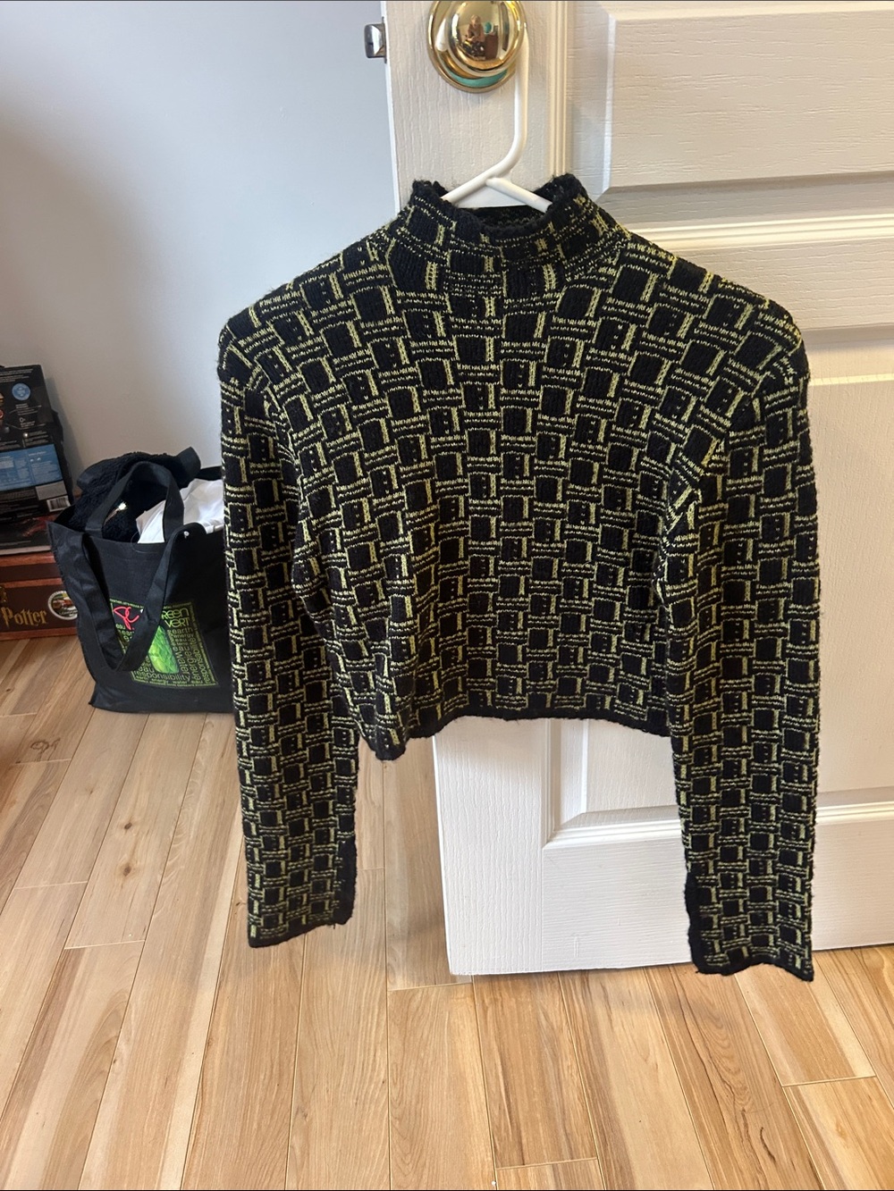 Timing Black and Yellow Patterned Knit Top